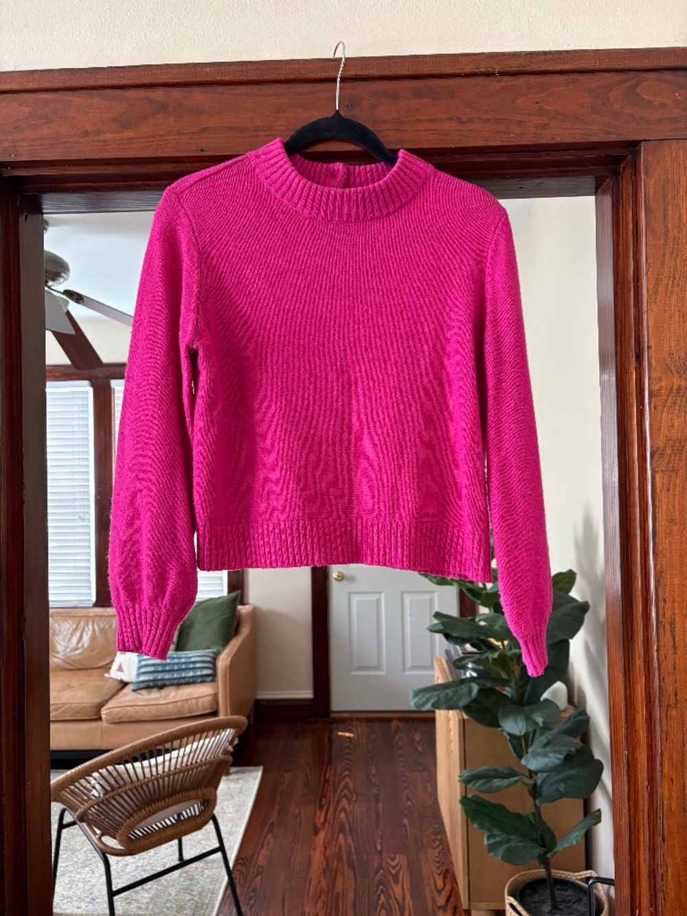 Hot Pink Mock Neck Knit Sweater